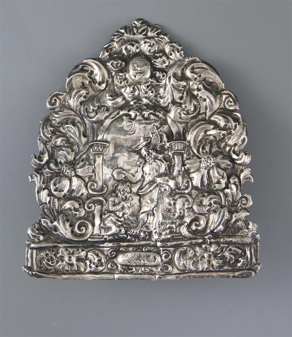 A 17th century? repousse silver plaque,